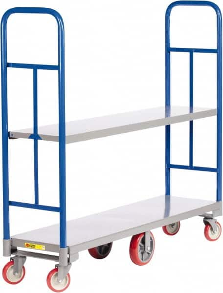 Little Giant - 2,000 Lb Capacity, 1 Shelf, 2-Sided Steel High End Platform Truck - 48" Long x 16" Wide x 57-1/2" High, Polyurethane Wheels - Americas Industrial Supply