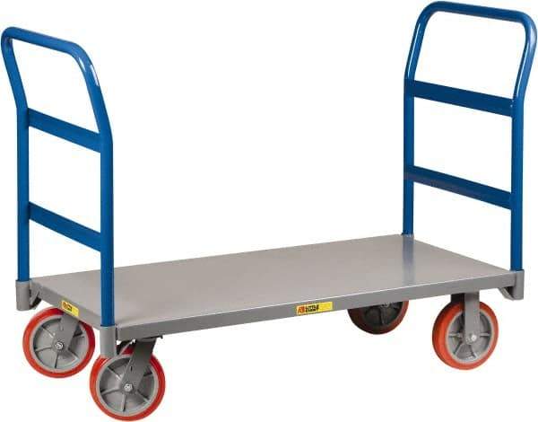 Little Giant - 3,600 Lb Capacity Steel Double End Rack Platform Truck - Steel Deck, 36" OAW, 72" Platform Length x 11" Platform Height, Polyurethane Casters - Americas Industrial Supply