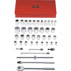 Proto - 42 Piece 3/4" Drive Chrome Finish Deep Well Socket Set - 6, 12 Points, 7/8" to 2-3/8" Range, Inch Measurement Standard - Americas Industrial Supply