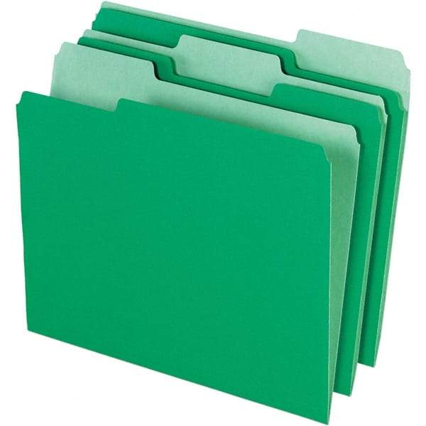 Pendaflex - 14-5/8 x 9-3/16", Letter Size, Bright Green, File Folders with Top Tab - 11 Point Stock, Assorted Tab Cut Location - Americas Industrial Supply