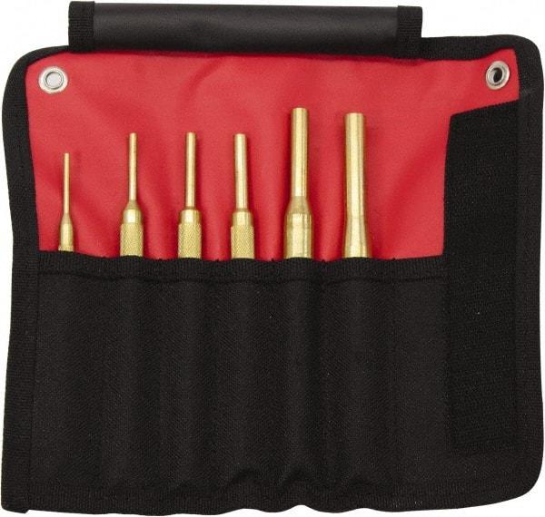 Mayhew - 12 Piece, 1/16 to 1/2", Pin Punch Set - Round Shank, Brass, Comes in Kit Bag - Americas Industrial Supply