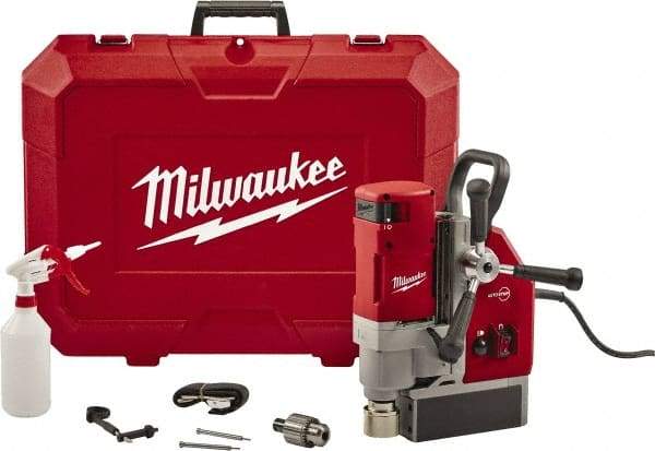 Milwaukee Tool - 1-5/8" Chuck, 5.125" Travel, Portable Electromagnetic Drill Press - 470-730 RPM, 13 Amps, 2.3 hp, 1750 Watts - Americas Industrial Supply