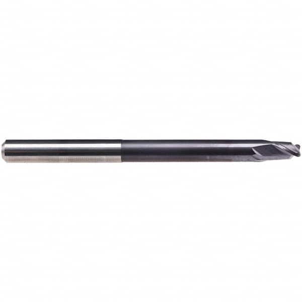 Emuge - 1/16" Diam, 3/32" LOC, 2 Flute Solid Carbide Roughing & Finishing End Mill - TiAlN Finish, 3-1/2" OAL, 1/4" Shank Diam, Cylindrical Shank, 30° Helix, Extra Long Length - Americas Industrial Supply
