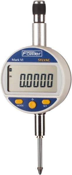 Fowler - 0 to 25mm Range, 0.00005" Graduation, Electronic Drop Indicator - Center Lug Back, Accurate to 0.00016", Inch & Metric System, LCD Display - Americas Industrial Supply