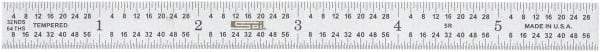 SPI - 6" Long, 1/100, 1/64, 1/32, 1/10" Graduation, Flexible Steel Rule - 5R Graduation Style, Satin Chrome Finish - Americas Industrial Supply