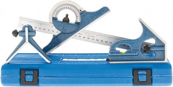 SPI - 4 Piece, 12" Combination Square Set - 1/32 & 1/64" (English/Metric) Graduation, Hardened Steel Blade, Hardened Steel Center, Protractor & Square Head - Americas Industrial Supply