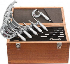 SPI - 0 to 150mm Range, 6 Piece Mechanical Outside Micrometer Set - 0.01mm Graduation, 0.004, 0.005, 0.006mm Accuracy, Ratchet Stop Thimble - Americas Industrial Supply