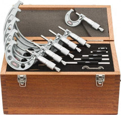 SPI - 0 to 6" Range, 6 Piece Mechanical Outside Micrometer Set - 0.0001" Graduation, 0.0001, 0.0002" Accuracy, Ratchet Stop Thimble - Americas Industrial Supply