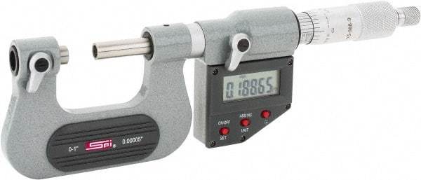 SPI - 0 to 25mm Range, Electronic Screw Thread Micrometer - Ratchet Stop Thimble, 0.00005" Graduation, 0.0001" Accuracy - Americas Industrial Supply
