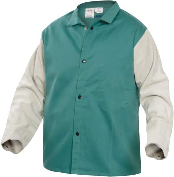 PRO-SAFE - Size 2XL Flame Resistant/Retardant Jacket - Green, Gray, Cotton, Snaps Closure, 50 to 52" Chest - Americas Industrial Supply