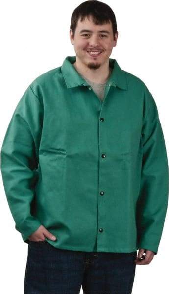 PRO-SAFE - Size XL Flame Resistant/Retardant Jacket - Green, Cotton, Snaps Closure, 46 to 48" Chest - Americas Industrial Supply