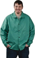PRO-SAFE - Size 4XL Welding & Flame Resistant/Retardant Jacket - Green, Cotton, Snaps Closure, 58 to 60" Chest - Americas Industrial Supply