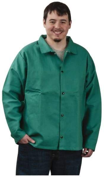 PRO-SAFE - Size M Flame Resistant/Retardant Jacket - Green, Cotton, Snaps Closure, 38 to 40" Chest - Americas Industrial Supply