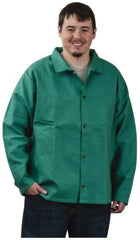 PRO-SAFE - Size M Flame Resistant/Retardant Jacket - Green, Cotton, Snaps Closure, 38 to 40" Chest - Americas Industrial Supply