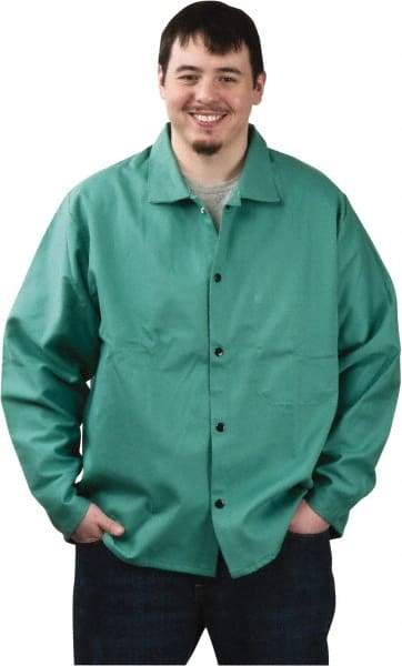 PRO-SAFE - Size 2XL Flame Resistant/Retardant Jacket - Green, Cotton, Snaps Closure, 50 to 52" Chest - Americas Industrial Supply