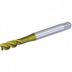 Kennametal - 3/8-16 UNC 3 Flute 3BX Modified Bottoming Spiral Flute Tap - Powdered Metal, TiCN/TiN Finish, 100mm OAL, Right Hand Flute, Right Hand Thread, Series T631 - Americas Industrial Supply