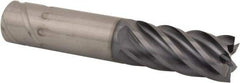 Kennametal - 3/4", 1-1/2" LOC, 3/4" Shank Diam, 4" OAL, 6 Flute, Solid Carbide Square End Mill - Single End, AlTiN Finish, Spiral Flute, 38° Helix, Centercutting, Right Hand Cut, Right Hand Flute, Series UJDE - Americas Industrial Supply