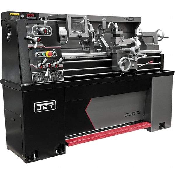 Jet - 14" Swing, 40" Between Centers, 230 Volt, Single Phase Engine Lathe - 5MT Taper, 3 hp, 30 to 2,200 RPM, 1-1/2" Bore Diam, 30" Deep x 58" High x 77" Long - Americas Industrial Supply