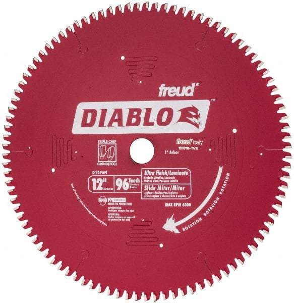 Freud - 12" Diam, 1" Arbor Hole Diam, 96 Tooth Wet & Dry Cut Saw Blade - Carbide-Tipped, Standard Round Arbor - Americas Industrial Supply