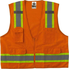 Ergodyne - Size S/M High Visibility Orange Mesh/Solid Surveyor's Vest - 36 to 44" Chest, ANSI/ISEA 107, Zipper Closure, 6 Pockets, Polyester - Americas Industrial Supply