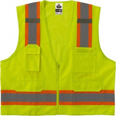 Ergodyne - Size 2X/3XL High Visibility Lime Mesh/Solid Surveyor's Vest - 52 to 58" Chest, ANSI/ISEA 107, Zipper Closure, 6 Pockets, Polyester - Americas Industrial Supply