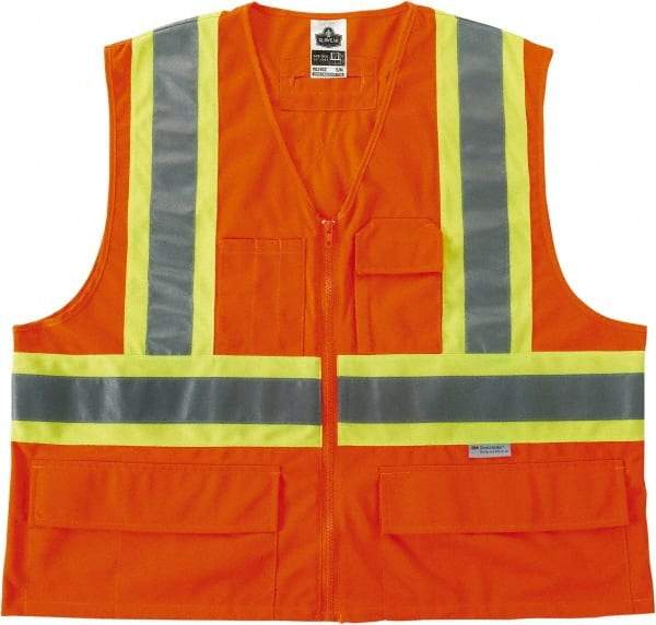 Ergodyne - Size 4X/5XL High Visibility Orange Mesh General Purpose Vest - 58 to 64" Chest, Zipper Closure, Polyester - Americas Industrial Supply