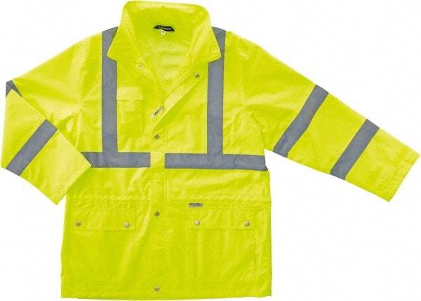 Ergodyne - Size S Cold Weather & High Visibility Jacket - Lime, Polyester, Zipper, Snaps Closure - Americas Industrial Supply