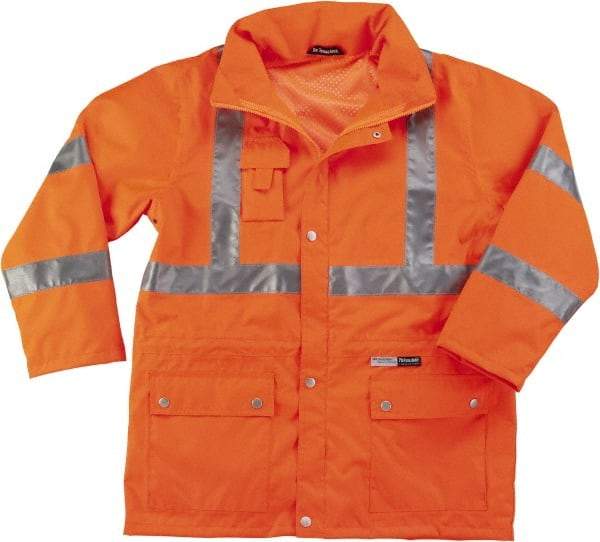 Ergodyne - Size M High Visibility Jacket - Orange, Polyester, Zipper, Snaps Closure - Americas Industrial Supply