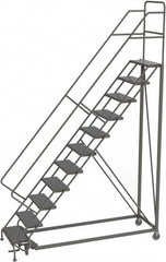 TRI-ARC - 146" 11 Step Configurable Rolling Ladder - 50° Incline, 450 Lb Capacity, 110" Platform Height, 35" Base Width x 84" Base Depth, Perforated Tread - Americas Industrial Supply