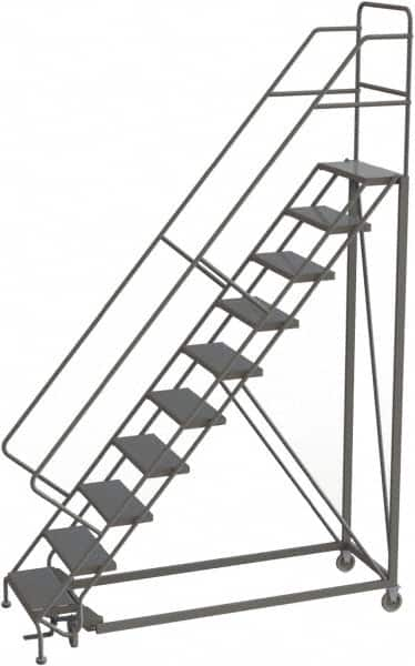 TRI-ARC - 136" 10 Step Configurable Rolling Ladder - 50° Incline, 450 Lb Capacity, 100" Platform Height, 35" Base Width x 76" Base Depth, Perforated Tread - Americas Industrial Supply