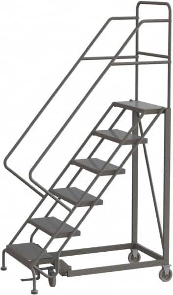 TRI-ARC - 96" 6 Step Configurable Rolling Ladder - 50° Incline, 450 Lb Capacity, 60" Platform Height, 35" Base Width x 50" Base Depth, Perforated Tread - Americas Industrial Supply