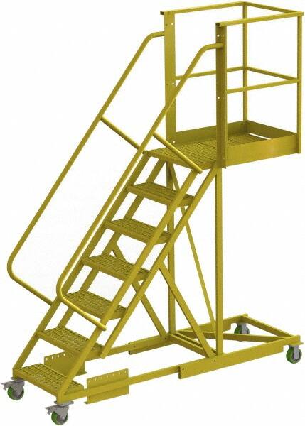 TRI-ARC - 112" 7 Step Configurable Cantilever Ladder - Supported, 300 Lb Capacity, 70" Platform Height, 30" Base Width x 91" Base Depth, Perforated Tread - Americas Industrial Supply