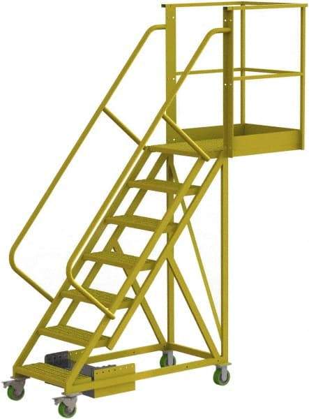 TRI-ARC - 112" 7 Step Configurable Cantilever Ladder - Unsupported, 300 Lb Capacity, 70" Platform Height, 30" Base Width x 91" Base Depth, Perforated Tread - Americas Industrial Supply