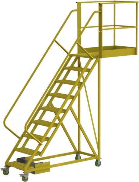 TRI-ARC - 132" 9 Step Configurable Cantilever Ladder - Unsupported, 300 Lb Capacity, 90" Platform Height, 30" Base Width x 117" Base Depth, Perforated Tread - Americas Industrial Supply