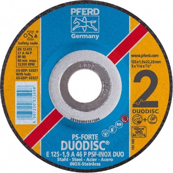 PFERD - 46 Grit, 5" Wheel Diam, 7/8" Arbor Hole, Type 27 Depressed Center Wheel - Aluminum Oxide - Americas Industrial Supply