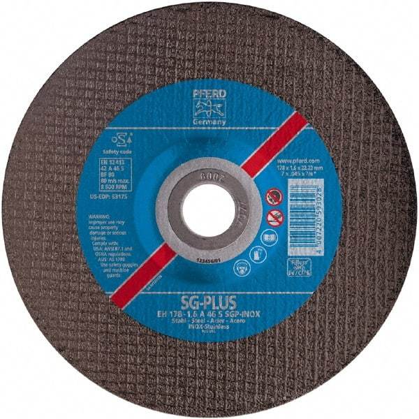 PFERD - 46 Grit, 4-1/2" Wheel Diam, 7/8" Arbor Hole, Type 27 Depressed Center Wheel - Aluminum Oxide - Americas Industrial Supply