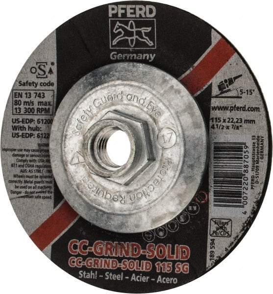 PFERD - 46 Grit, 4-1/2" Wheel Diam, Type 27 Depressed Center Wheel - Aluminum Oxide - Americas Industrial Supply