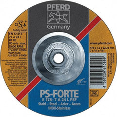 PFERD - 46 Grit, 7" Wheel Diam, 1/4" Wheel Thickness, Type 27 Depressed Center Wheel - Aluminum Oxide - Americas Industrial Supply