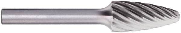 PFERD - 1/2" Cut Diam, 1/4" Shank Diam, Tree with Radius Head Fluted Cut Burr - Carbide, Radius End, 1" LOC, 2-3/4" OAL - Americas Industrial Supply