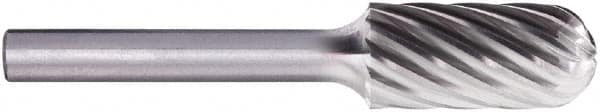 PFERD - 3/8" Cut Diam, 1/4" Shank Diam, Cylinder with Radius Head Fluted Cut Burr - Carbide, Radius End, 3/4" LOC, 2-1/2" OAL - Americas Industrial Supply
