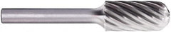 PFERD - 3/8" Cut Diam, 1/4" Shank Diam, Cylinder with Radius Head Fluted Cut Burr - Carbide, Radius End, 3/4" LOC, 2-1/2" OAL - Americas Industrial Supply