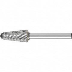 PFERD - 1/2" Cut Diam, 1/4" Shank Diam, Taper Head Double Cut Burr - Carbide, Radius End, 1-1/8" LOC, 3.16" OAL - Americas Industrial Supply