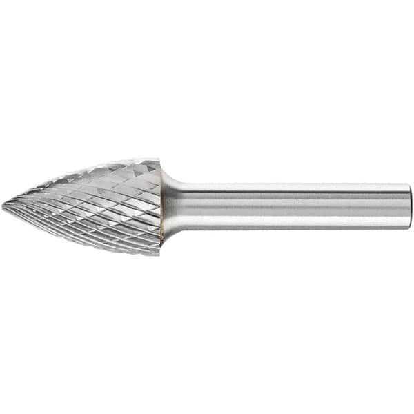 PFERD - 5/8" Cut Diam, 1/4" Shank Diam, Tree Head Double Cut Burr - Carbide, Point End, 1" LOC, 2-3/4" OAL - Americas Industrial Supply