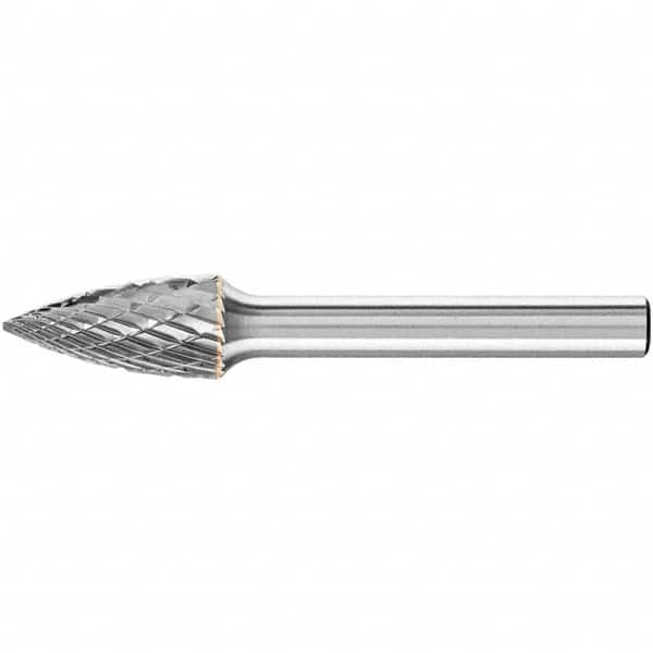 PFERD - 3/8" Cut Diam, 1/4" Shank Diam, Tree Head Double Cut Burr - Carbide, Point End, 1" LOC, 2-1/2" OAL - Americas Industrial Supply