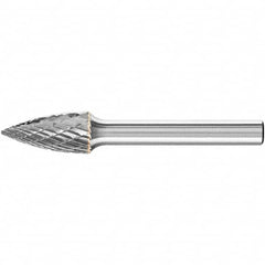 PFERD - 3/8" Cut Diam, 1/4" Shank Diam, Tree Head Double Cut Burr - Carbide, Point End, 1" LOC, 2-1/2" OAL - Americas Industrial Supply
