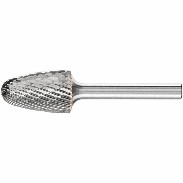 PFERD - 5/8" Cut Diam, 1/4" Shank Diam, Tree with Radius Head Double Cut Burr - Carbide, Radius End, 1" LOC, 2-3/4" OAL - Americas Industrial Supply