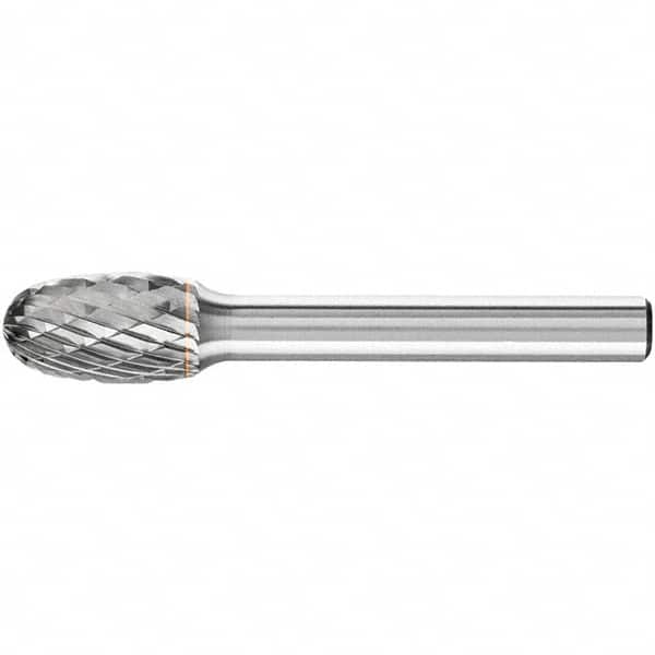PFERD - 1/2" Cut Diam, 1/4" Shank Diam, Oval Head Double Cut Burr - Carbide, Radius End, 7/8" LOC, 2-3/4" OAL - Americas Industrial Supply