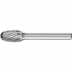 PFERD - 1/2" Cut Diam, 1/4" Shank Diam, Oval Head Double Cut Burr - Carbide, Radius End, 7/8" LOC, 2-3/4" OAL - Americas Industrial Supply