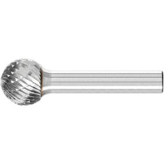 PFERD - 5/8" Cut Diam, 1/4" Shank Diam, Ball Head Double Cut Burr - Carbide, Radius End, 9/16" LOC, 2-5/16" OAL - Americas Industrial Supply