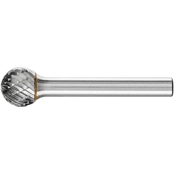 PFERD - 1/2" Cut Diam, 1/4" Shank Diam, Ball Head Double Cut Burr - Carbide, Radius End, 7/16" LOC, 2-3/16" OAL - Americas Industrial Supply